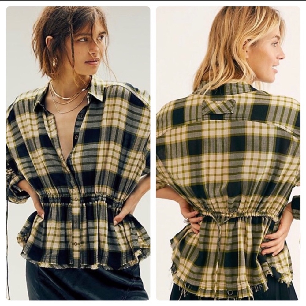 Free People Pacific Dawn Plaid Shirt Black Combo